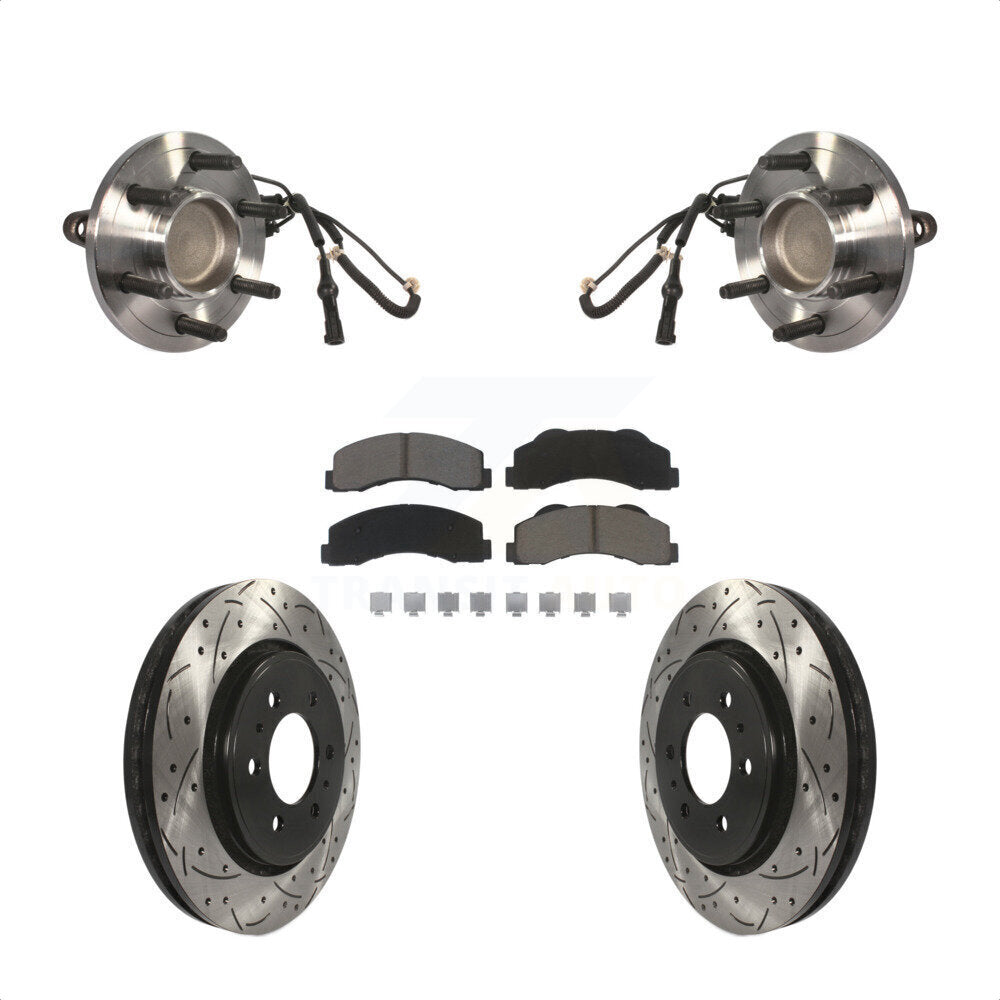 Hub Bearing Drill Slot Brake Rotor Pad Front Kit For Ford Expedition Lincoln RWD