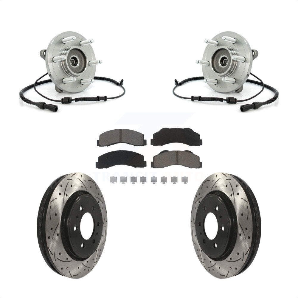 Hub Bearing Drill Slot Brake Rotor Pad Front Kit For Ford Expedition Lincoln 4WD