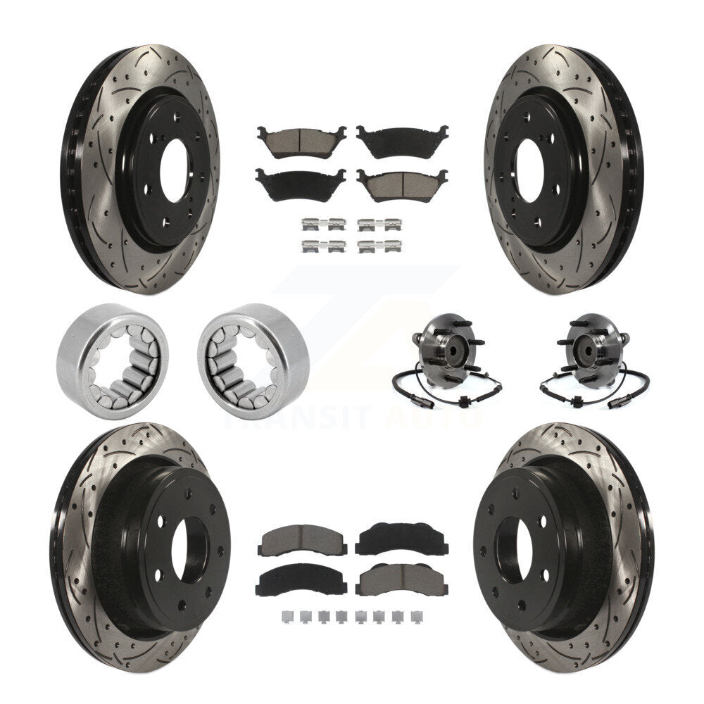 Hub Bearing Coated Brake Rotor Pad Shoe Front Rear Kit (10Pc) For Ford F-150 RWD