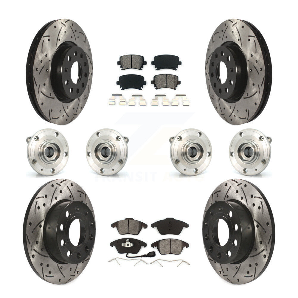 Hub Bearing Coated Brake Rotor And Pad Front Rear Kit (10Pc) For Audi A3 Quattro