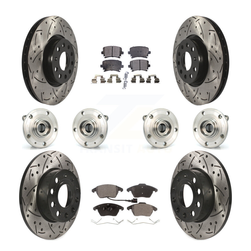 Hub Bearing Coated Brake Rotor And Pad Front Rear Kit (10Pc) For Audi A3 Quattro
