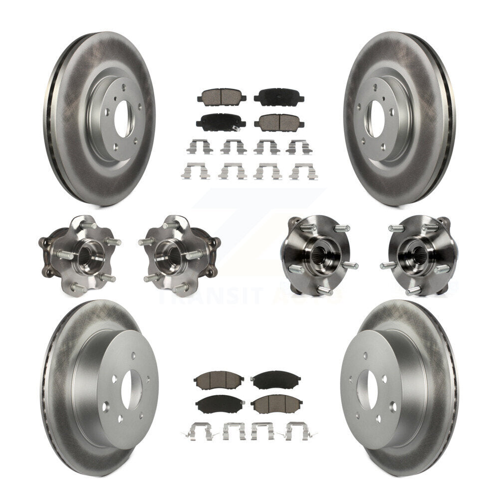 Hub Bearing Coated Brake Rotor & Pad Front Rear Kit (10Pc) For INFINITI QX70 AWD