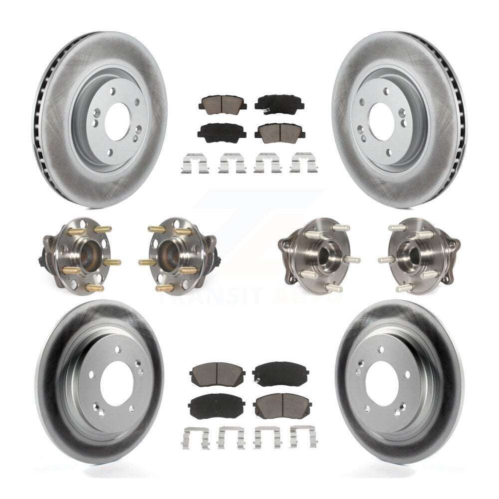 Hub Bearing Coated Disc Brake Rotor Pad Front Rear Kit (10Pc) For Hyundai Sonata