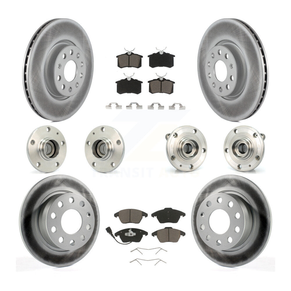 Hub Bearing Coated Brake Rotor & Pads Front Rear Kit (10Pc) For Volkswagen Jetta