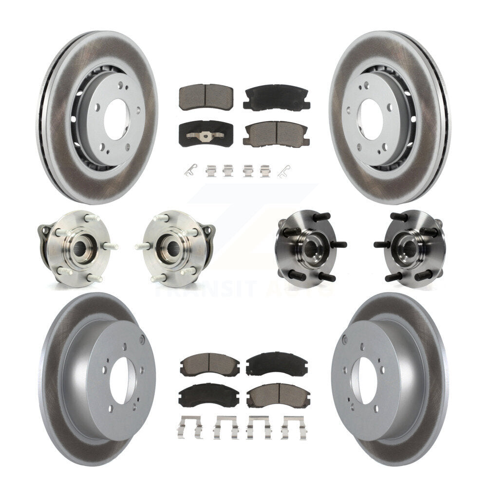 Hub Bearing Coated Brake Rotor & Pad Front Rear Kit (10Pc) For Mitsubishi Lancer