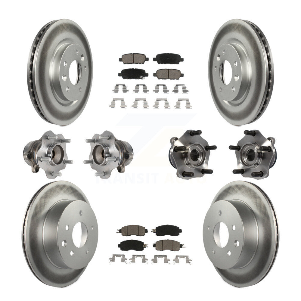 Hub Bearing Coated Disc Brake Rotor & Pads Front Rear Kit (10Pc) For Nissan LEAF