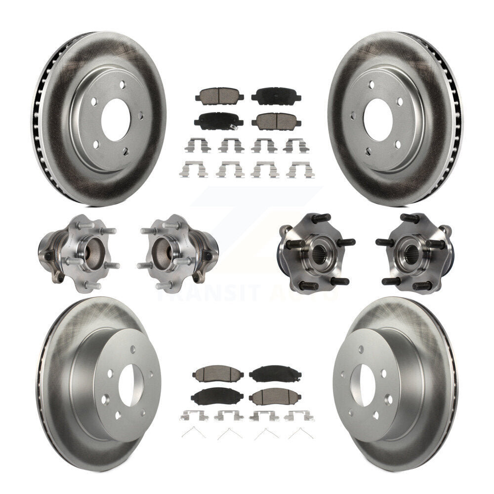 Hub Bearing Coated Disc Brake Rotor & Pads Front Rear Kit (10Pc) For Nissan LEAF
