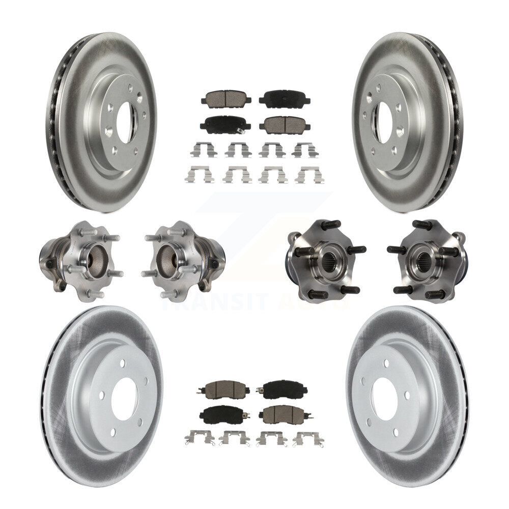 Hub Bearing Coated Disc Brake Rotor & Pads Front Rear Kit (10Pc) For Nissan LEAF