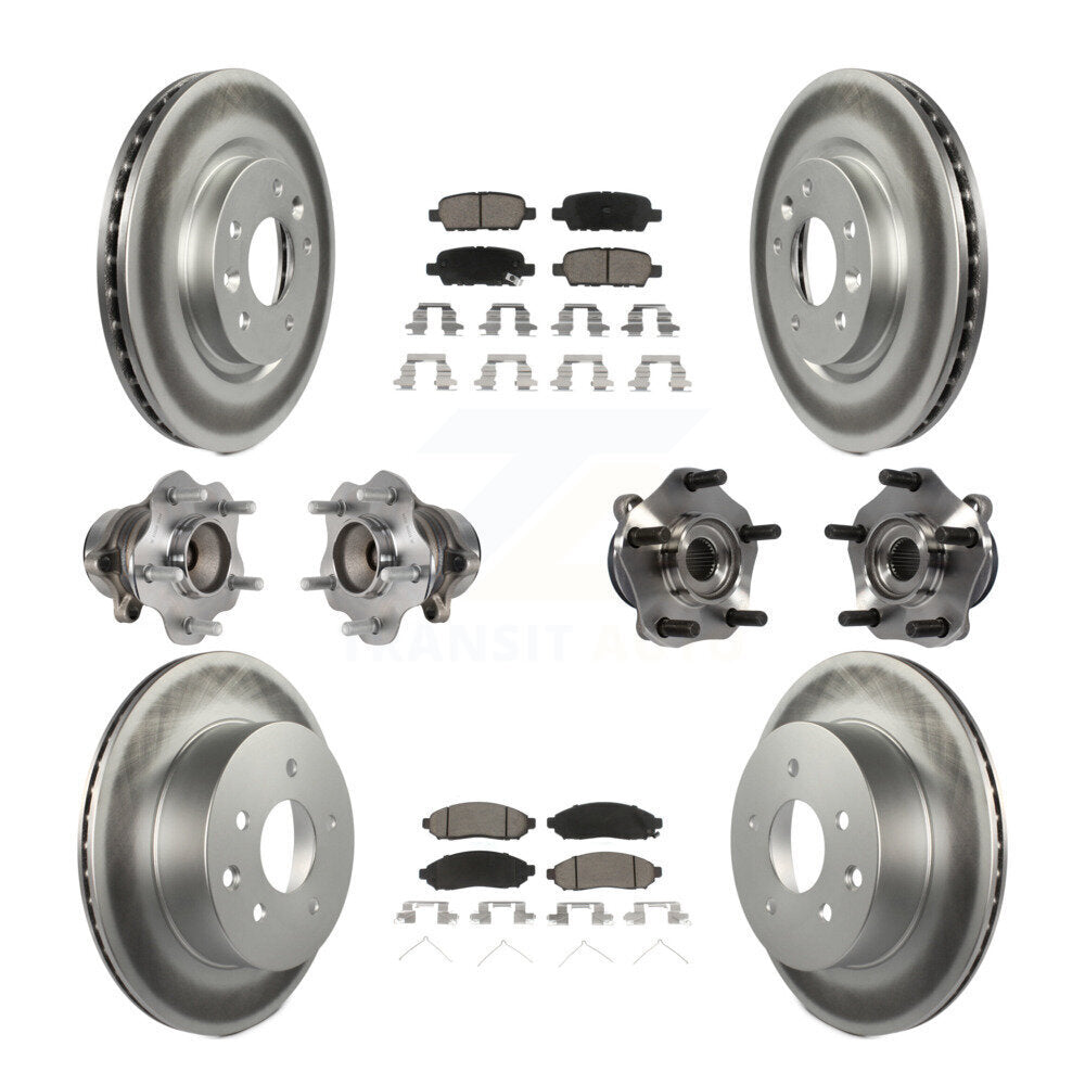 Hub Bearing Coated Disc Brake Rotor & Pads Front Rear Kit (10Pc) For Nissan LEAF