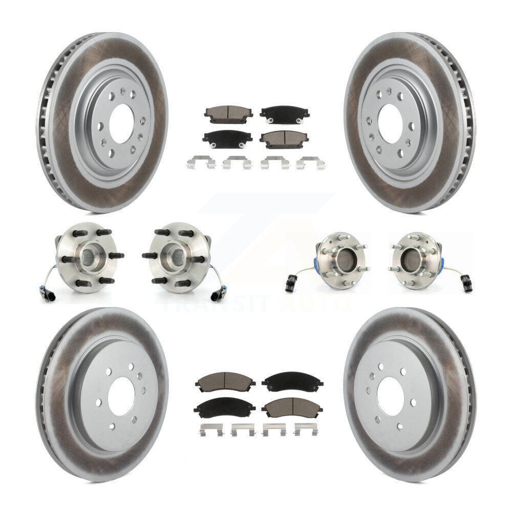 Hub Bearing Coated Brake Rotor & Pads Front Rear Kit (10Pc) For Cadillac SRX RWD