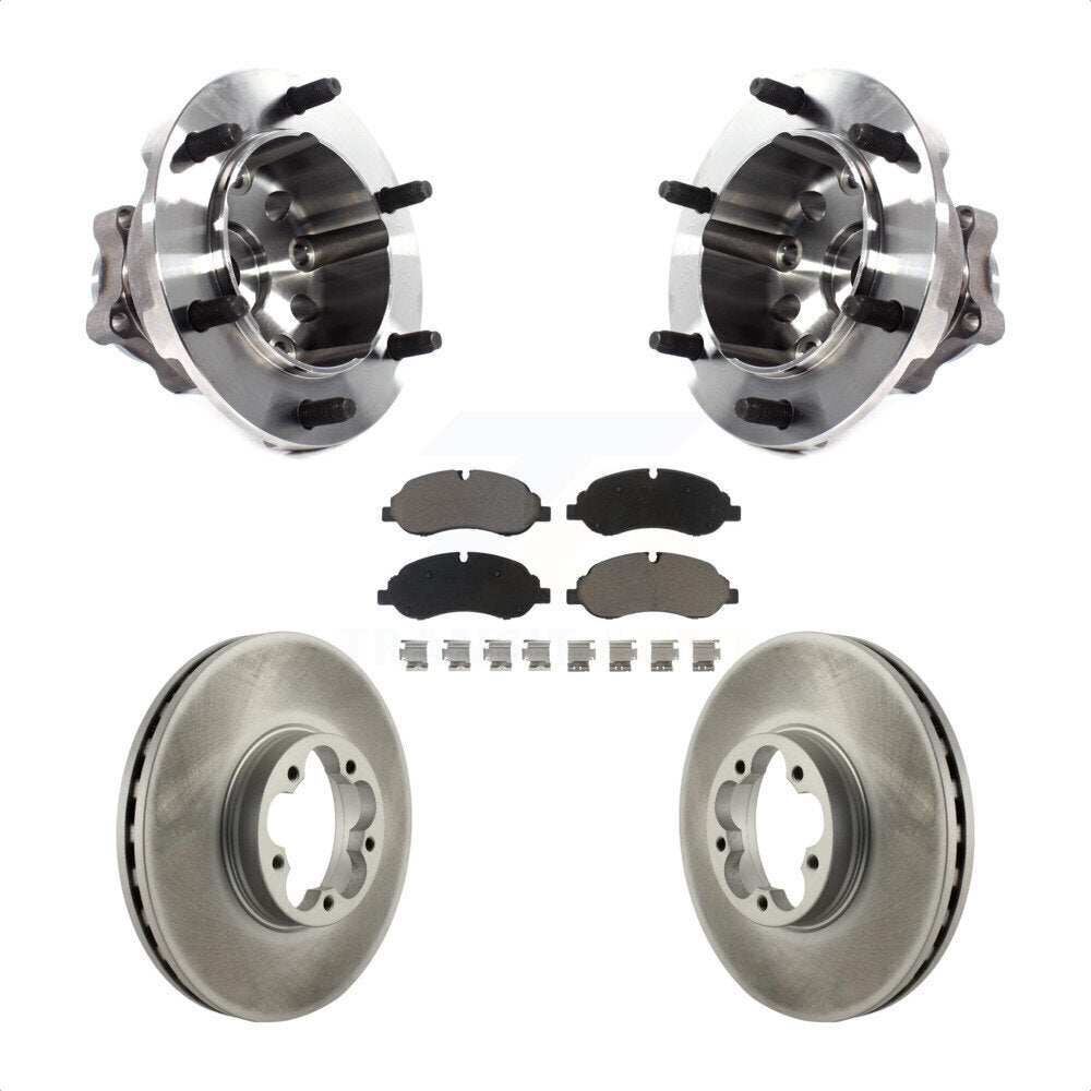Hub Bearing Assembly Coated Brake Rotor & Pads Front Kit For Ford Transit-350 HD