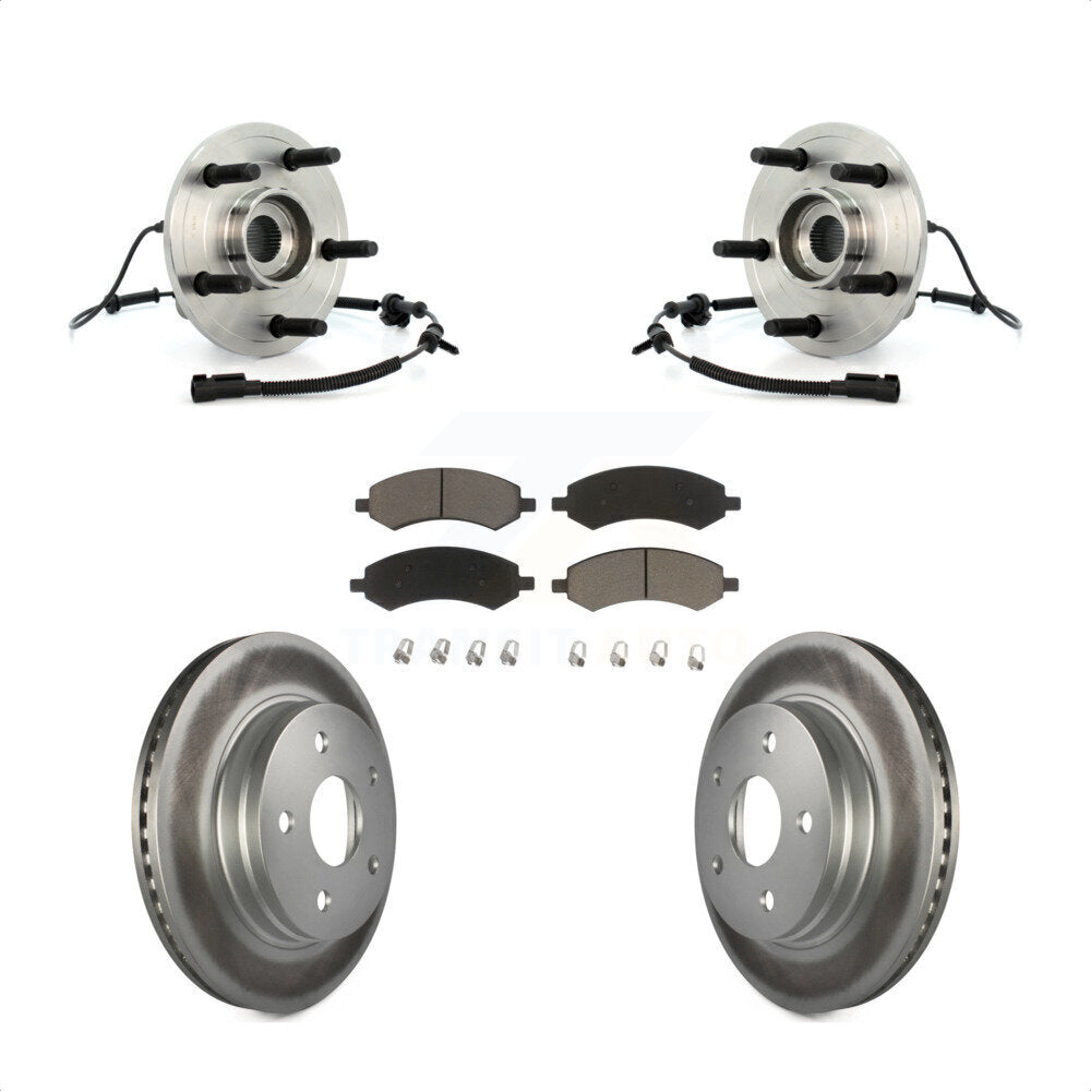 Hub Bearing Assembly Coated Disc Brake Rotor & Pads Front Kit For Dodge Ram 1500