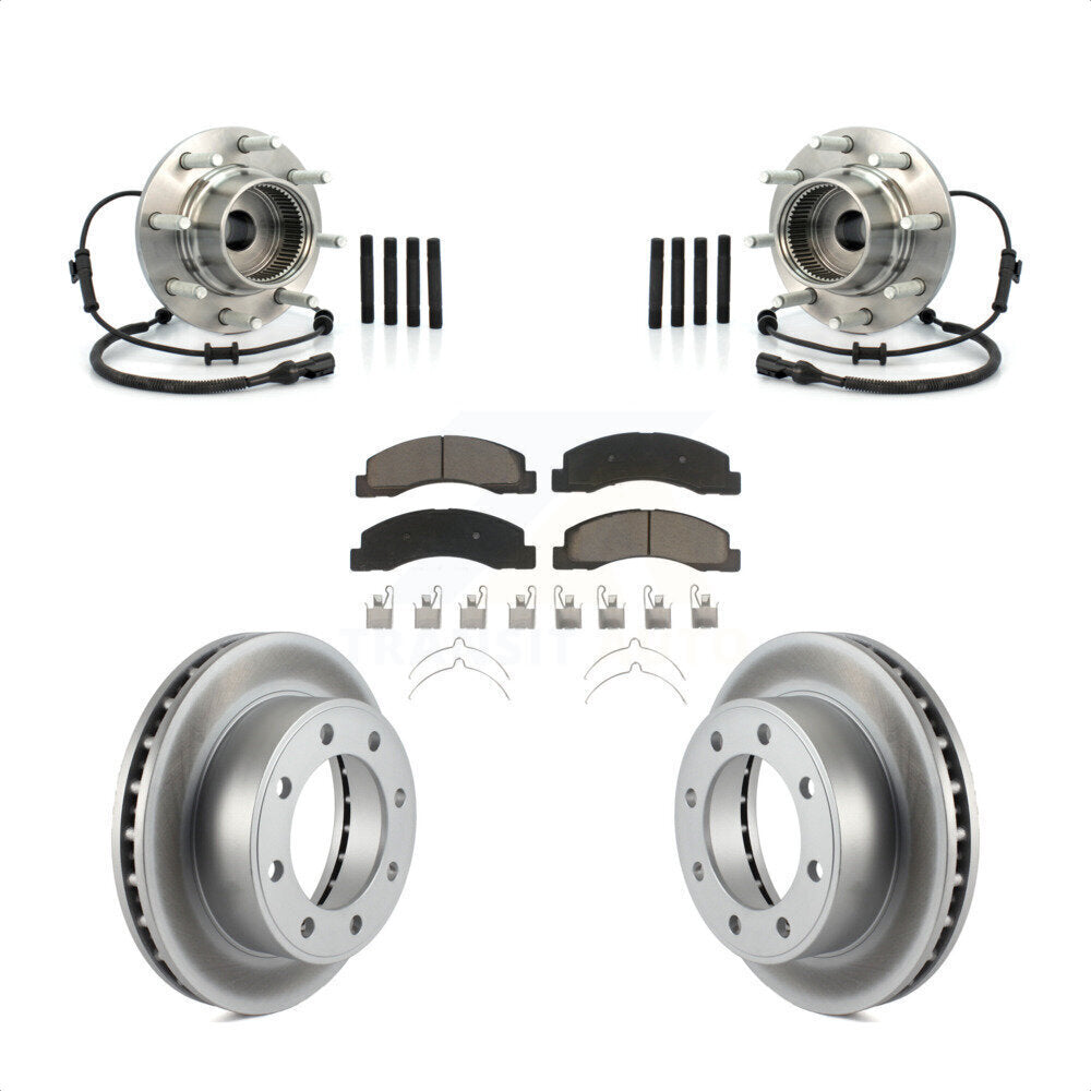 Hub Bearing Coated Brake Rotor & Pads Front Kit For 2001-2005 Ford Excursion 4WD