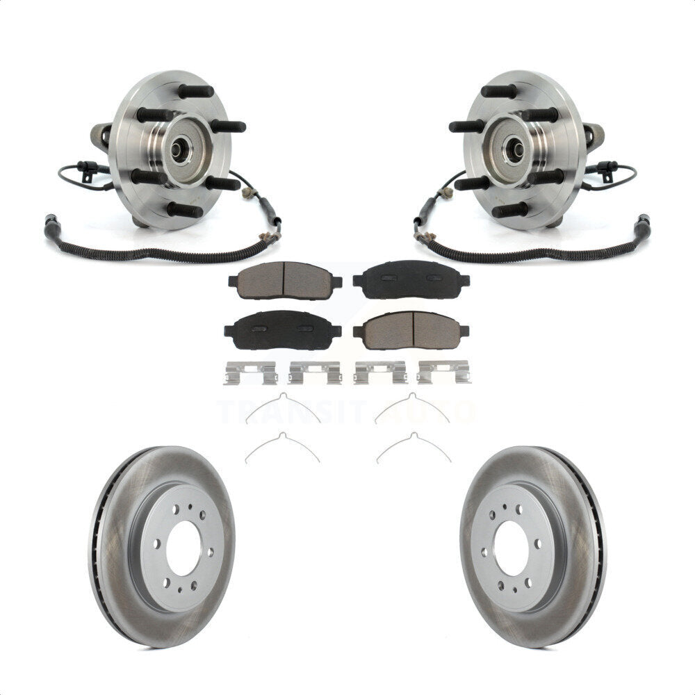 Hub Bearing Assembly Coated Brake Rotor & Pads Front Kit For 2009 Ford F-150 4WD