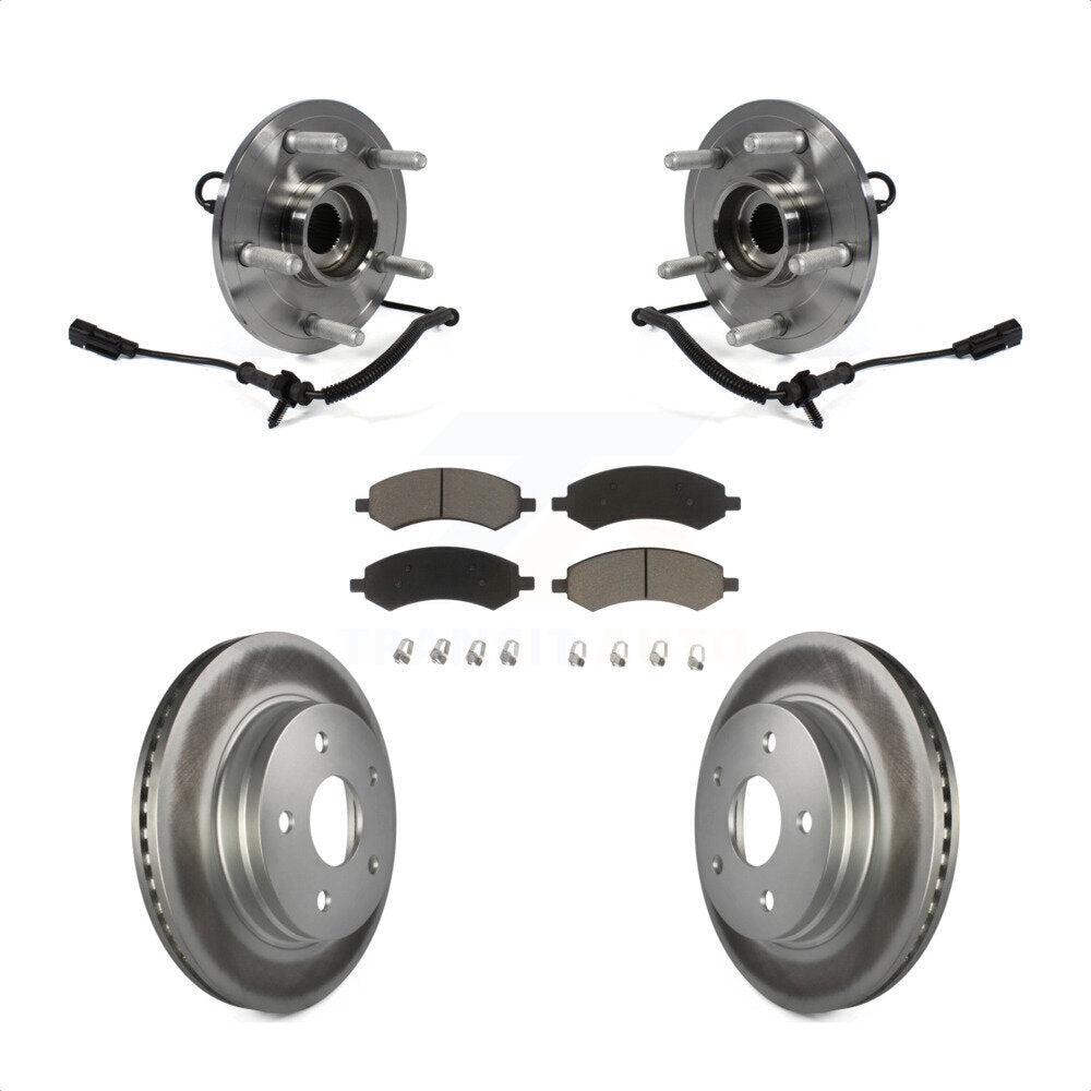 Hub Bearing Assembly Coated Brake Rotor & Pad Front Kit For Ram 1500 Classic 4WD