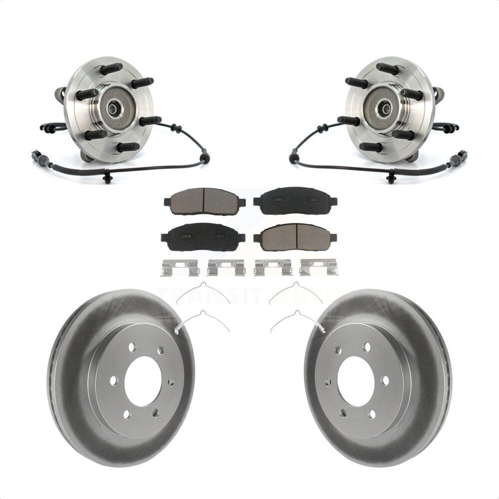 Hub Bearing Assembly Coated Disc Brake Rotor & Pads Front Kit For Ford F-150 4WD