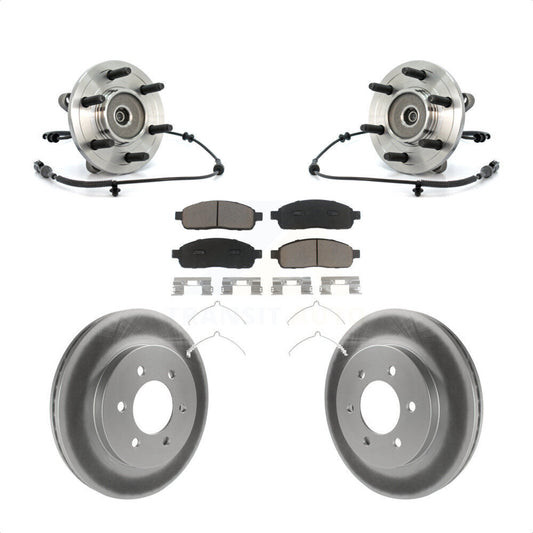 Hub Bearing Assembly Coated Disc Brake Rotor & Pads Front Kit For Ford F-150 4WD