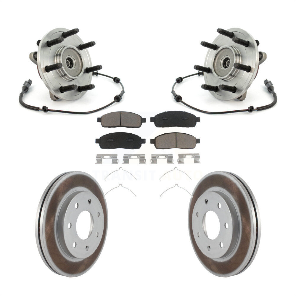 Hub Bearing Assembly Coated Disc Brake Rotor & Pads Front Kit For Ford F-150 4WD