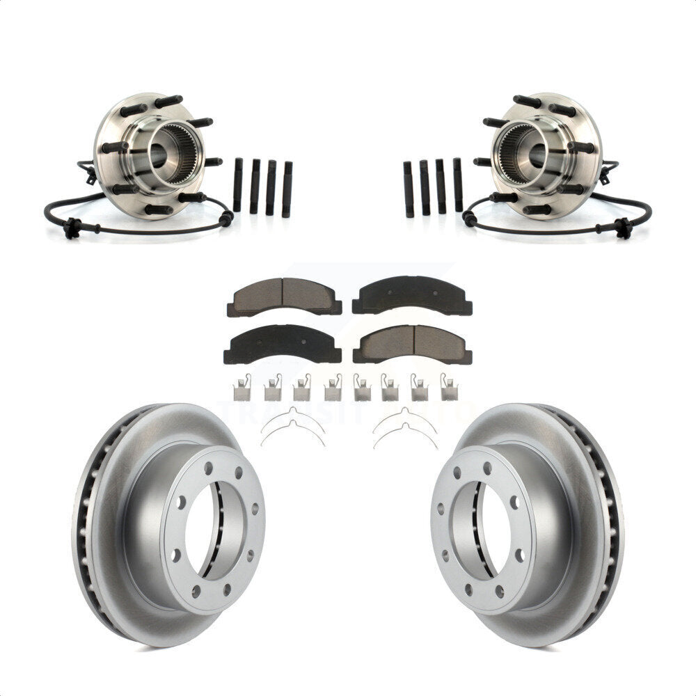 Hub Bearing Coated Brake Rotor & Pads Front Kit For 2001-2005 Ford Excursion 4WD