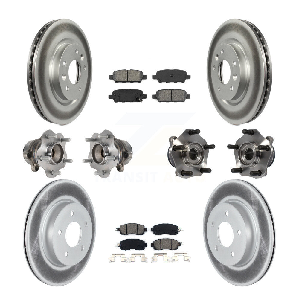 Hub Bearing Coated Disc Brake Rotor & Pads Front Rear Kit (10Pc) For Nissan LEAF
