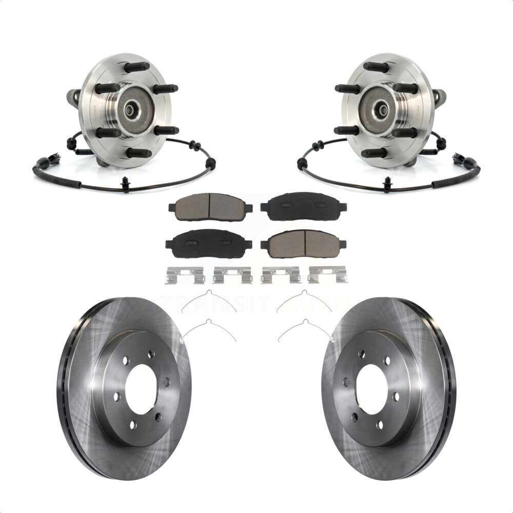 Hub Bearing Disc Brake Rotor & Pads Front Kit For Ford F-150 Lincoln Mark LT 4WD