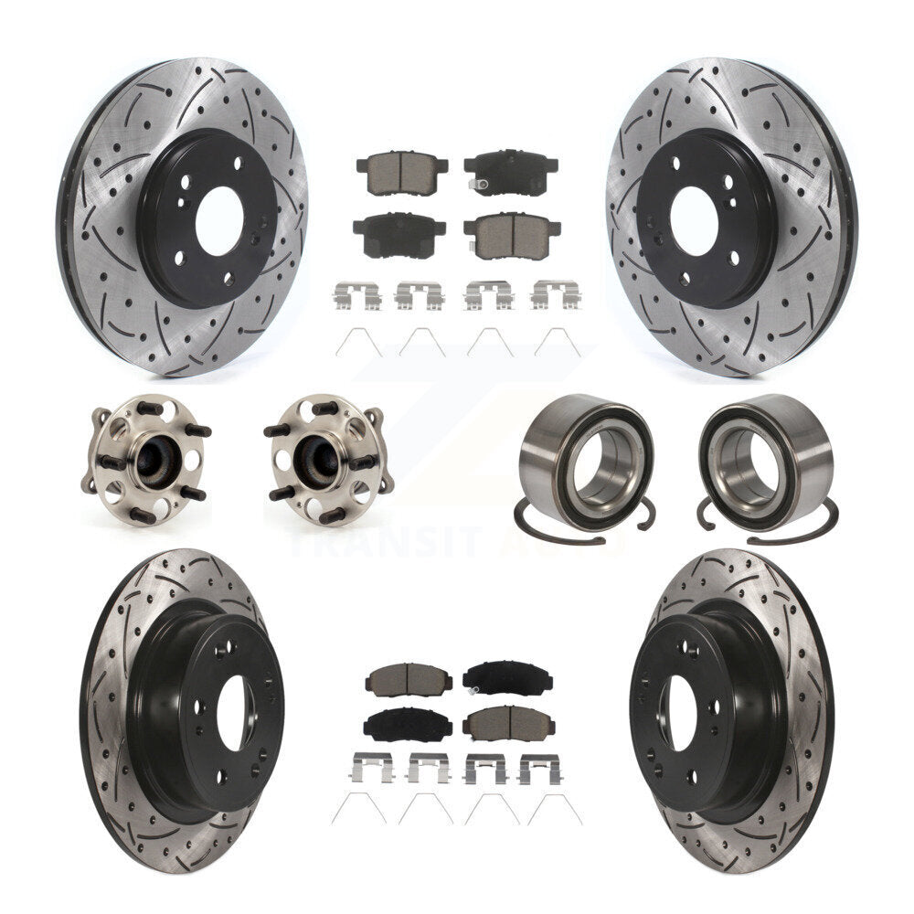 Hub Bearing Coated Brake Rotor Pads Front Rear Kit (10Pc) For Honda Accord Acura