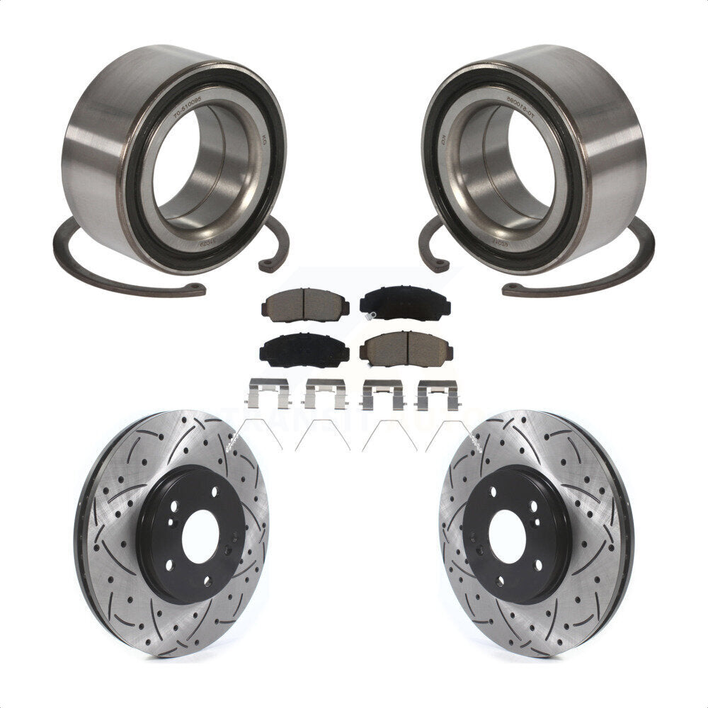 Wheel Bearing Drilled Slot Brake Rotor Pads Front Kit For Honda Accord Acura TSX