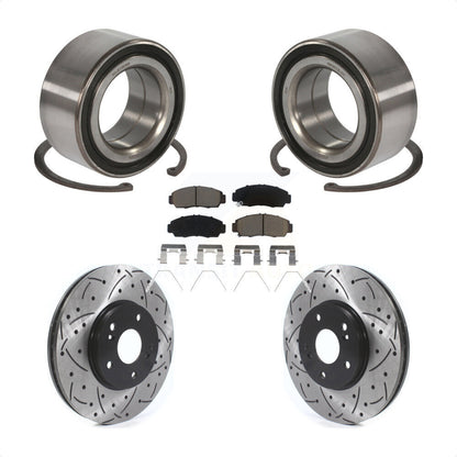 Wheel Bearing Drilled Slot Brake Rotor Pads Front Kit For Honda Accord Acura TSX