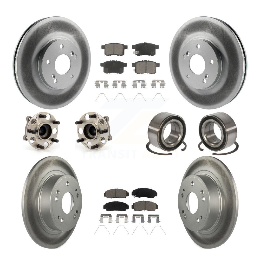 Hub Bearing Coated Brake Rotor Pads Front Rear Kit (10Pc) For Honda Accord Acura