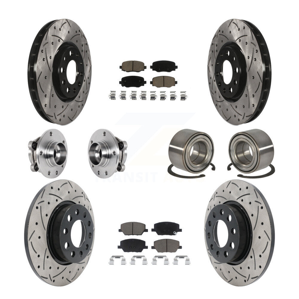 Hub Bearing Coated Brake Rotor Pad Front Rear Kit (10Pc) For 16-18 Fiat 500X AWD