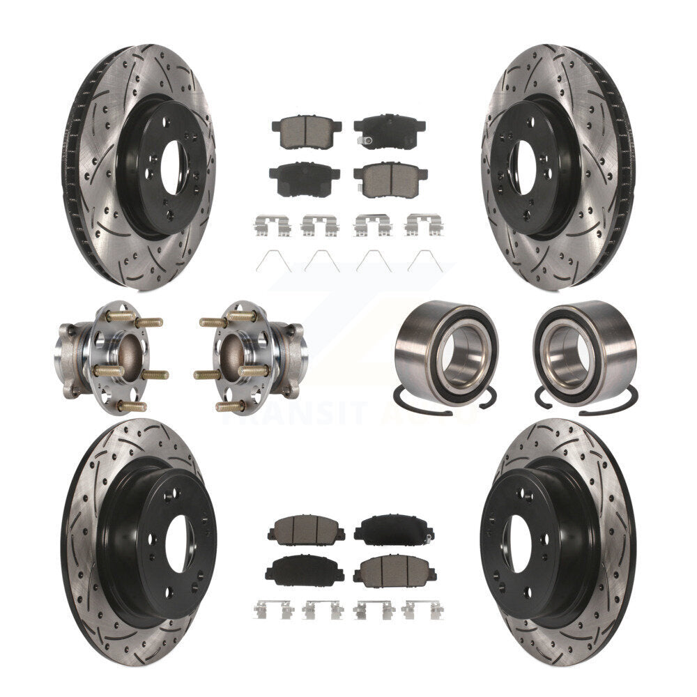 Hub Bearing Coated Disc Brake Rotor & Pad Front Rear Kit (10Pc) For Honda Accord