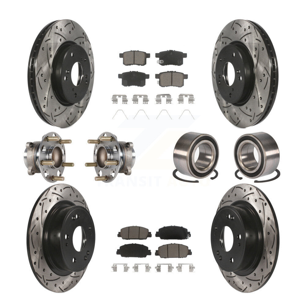 Hub Bearing Coated Disc Brake Rotor & Pad Front Rear Kit (10Pc) For Honda Accord