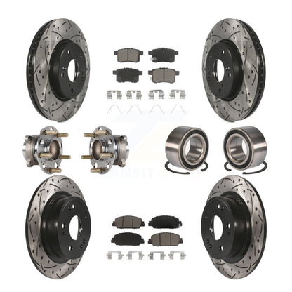 Hub Bearing Coated Disc Brake Rotor & Pad Front Rear Kit (10Pc) For Honda Accord
