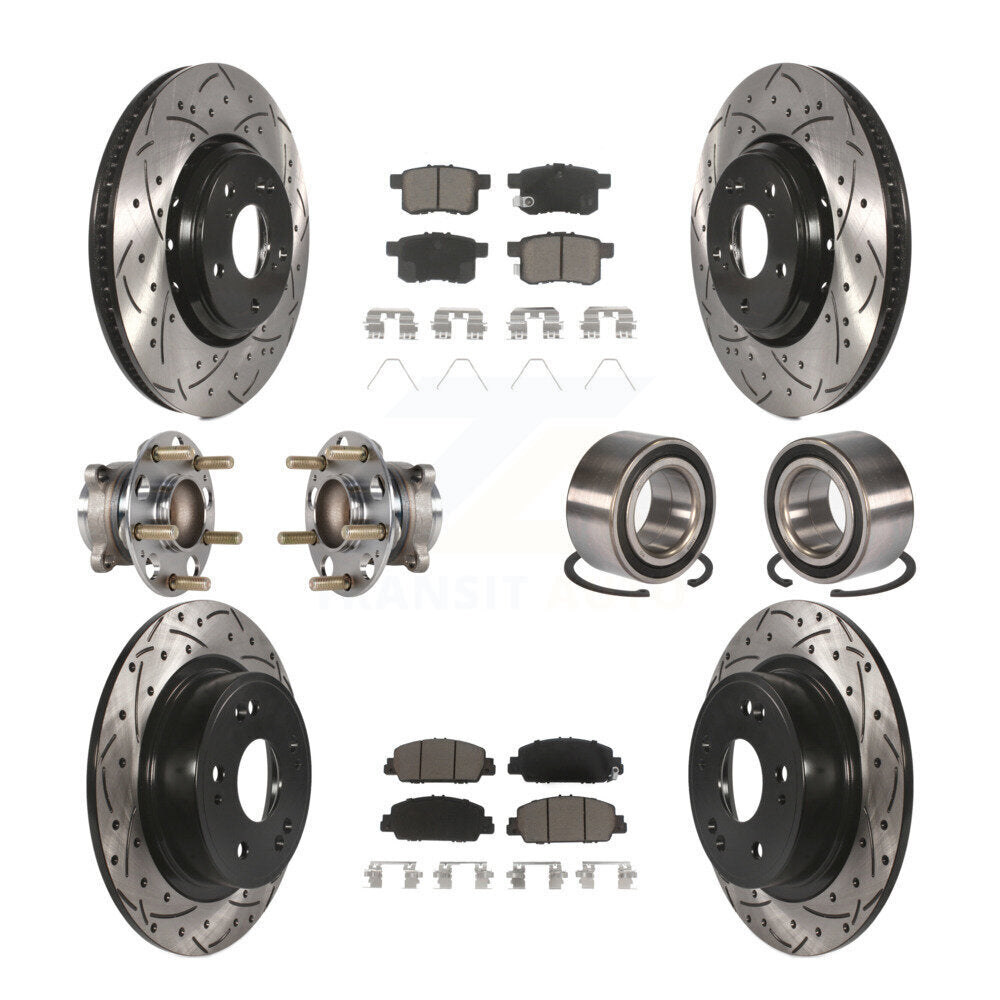 Hub Bearing Coated Disc Brake Rotor & Pad Front Rear Kit (10Pc) For Honda Accord