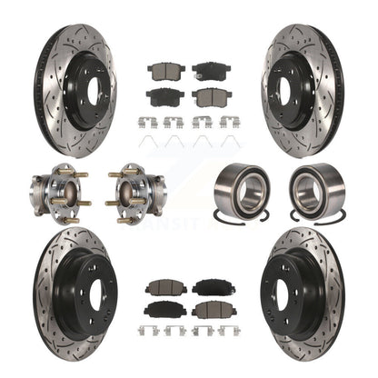 Hub Bearing Coated Disc Brake Rotor & Pad Front Rear Kit (10Pc) For Honda Accord