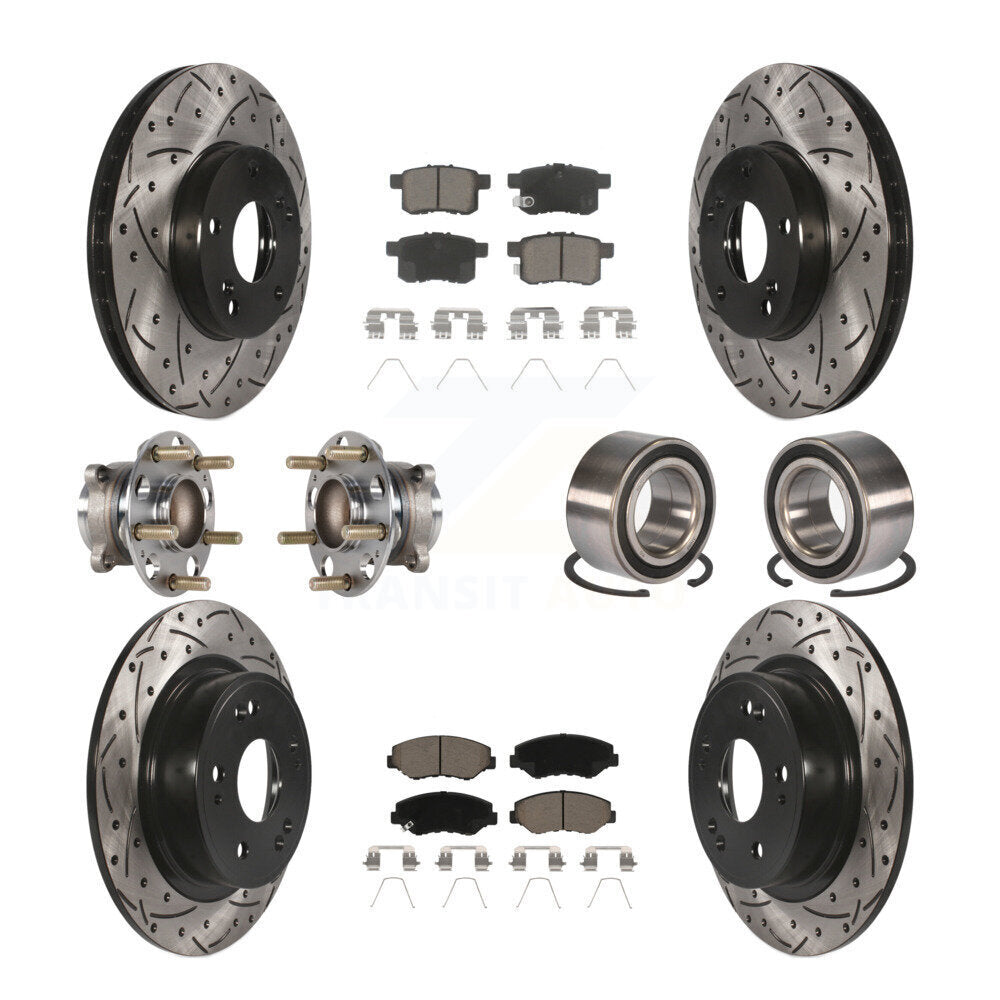 Hub Bearing Coated Disc Brake Rotor & Pad Front Rear Kit (10Pc) For Honda Accord