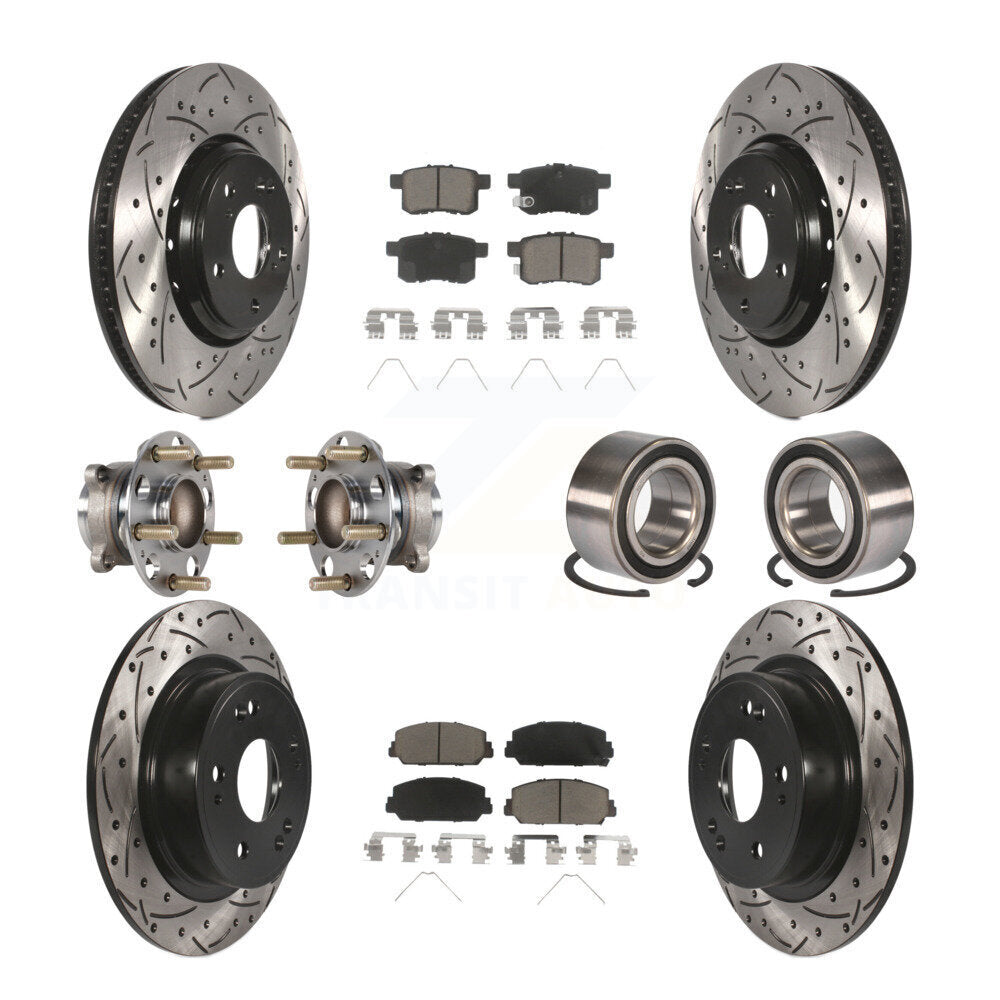 Hub Bearing Coated Disc Brake Rotor & Pad Front Rear Kit (10Pc) For Honda Accord