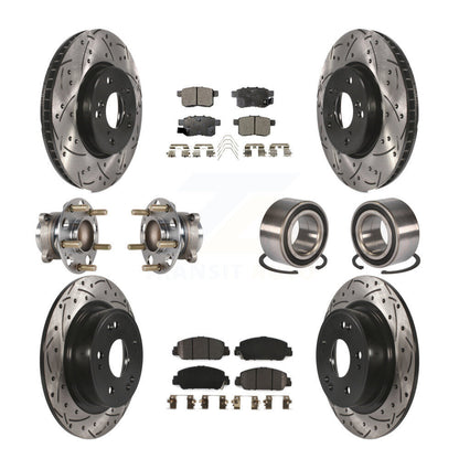 Hub Bearing Coated Disc Brake Rotor & Pad Front Rear Kit (10Pc) For Honda Accord