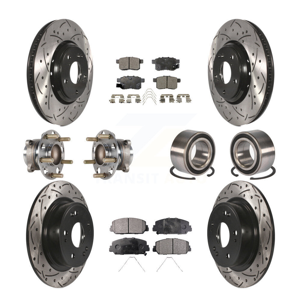 Hub Bearing Coated Disc Brake Rotor & Pad Front Rear Kit (10Pc) For Honda Accord