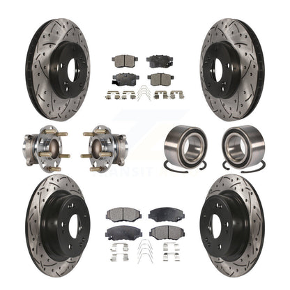 Hub Bearing Coated Disc Brake Rotor & Pad Front Rear Kit (10Pc) For Honda Accord