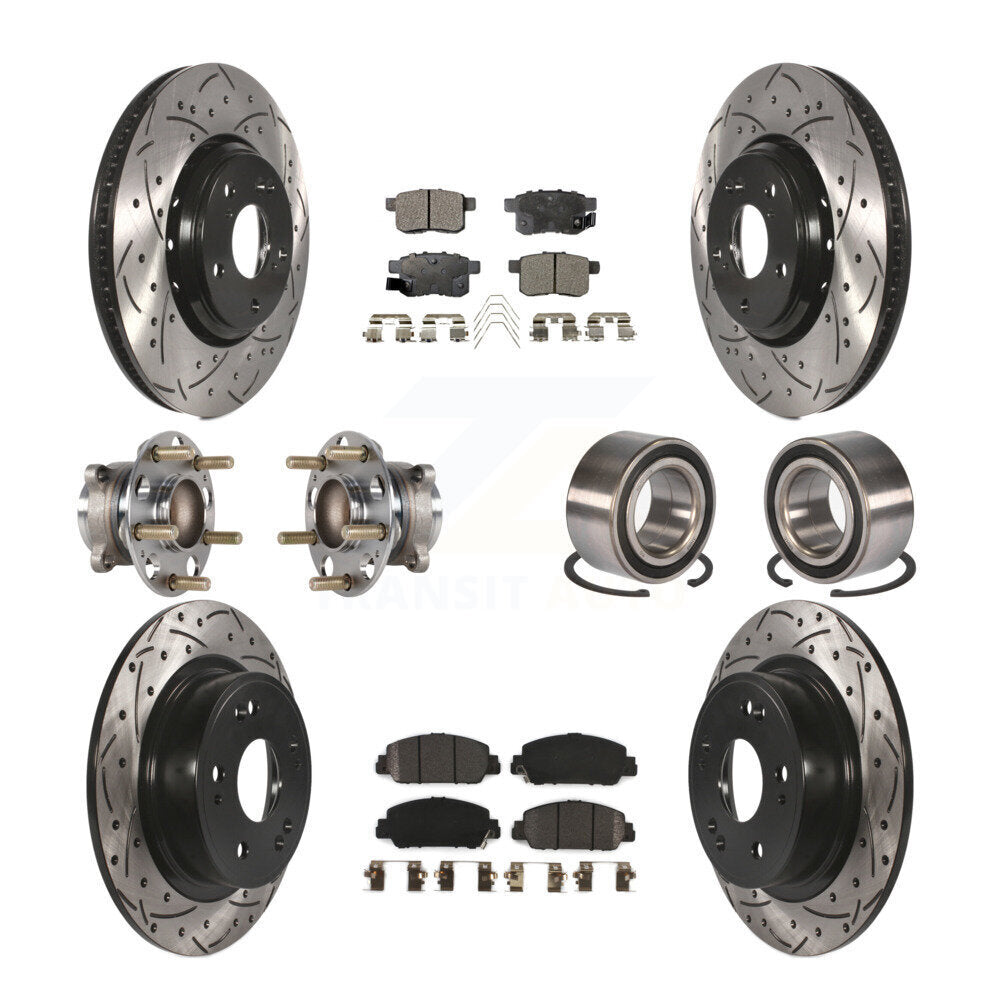 Hub Bearing Coated Disc Brake Rotor & Pad Front Rear Kit (10Pc) For Honda Accord