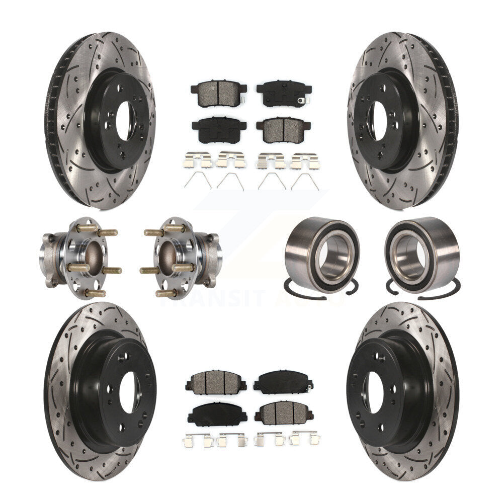 Hub Bearing Coated Disc Brake Rotor & Pad Front Rear Kit (10Pc) For Honda Accord