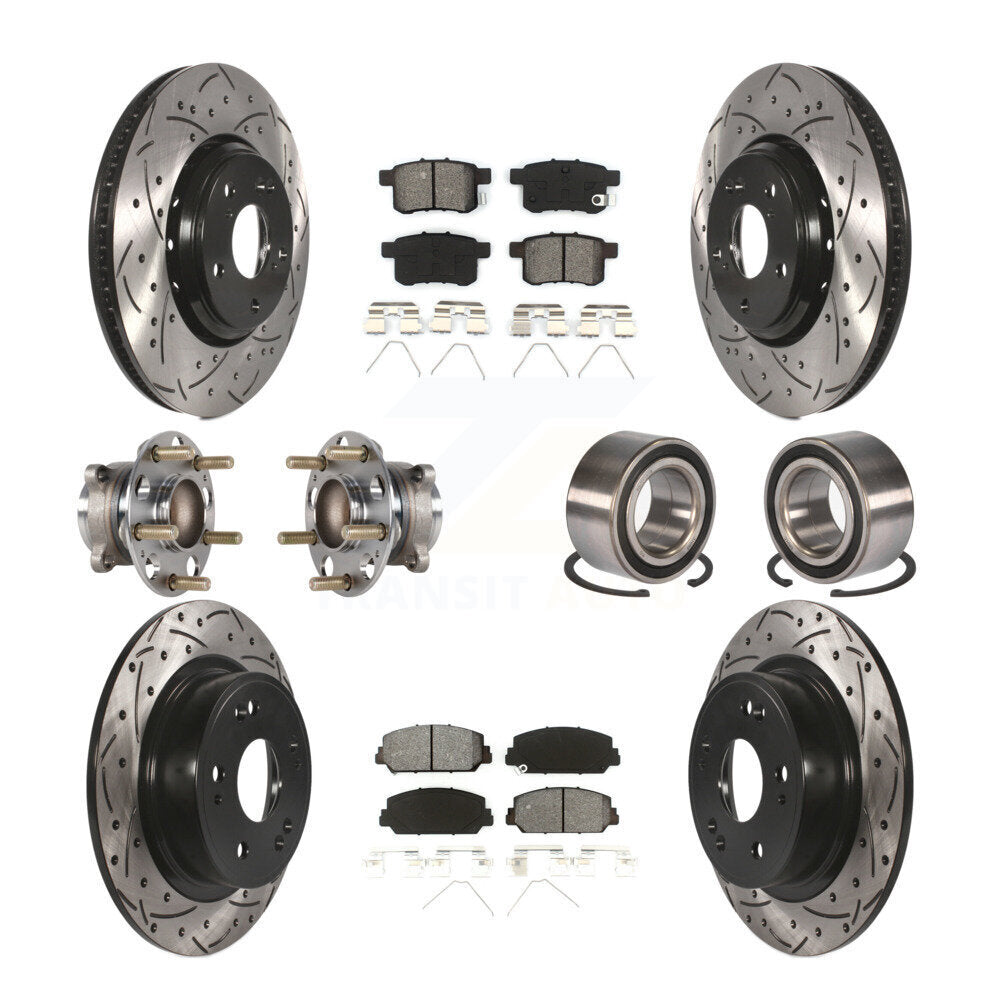 Hub Bearing Coated Disc Brake Rotor & Pad Front Rear Kit (10Pc) For Honda Accord
