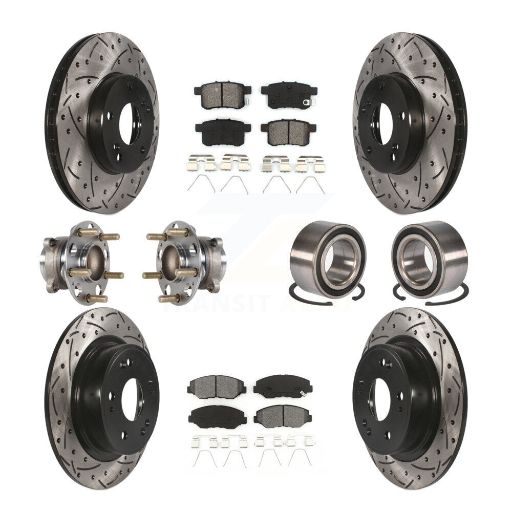 Hub Bearing Coated Disc Brake Rotor & Pad Front Rear Kit (10Pc) For Honda Accord