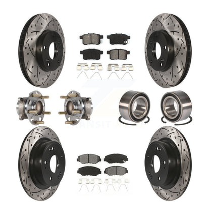 Hub Bearing Coated Disc Brake Rotor & Pad Front Rear Kit (10Pc) For Honda Accord