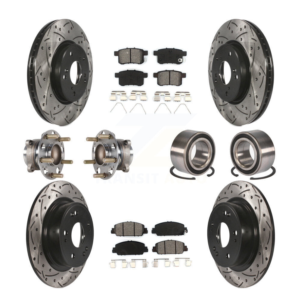 Hub Bearing Coated Disc Brake Rotor & Pad Front Rear Kit (10Pc) For Honda Accord