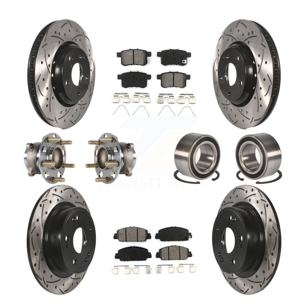 Hub Bearing Coated Disc Brake Rotor & Pad Front Rear Kit (10Pc) For Honda Accord