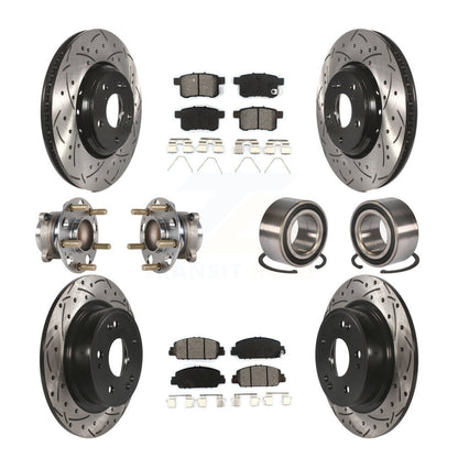 Hub Bearing Coated Disc Brake Rotor & Pad Front Rear Kit (10Pc) For Honda Accord
