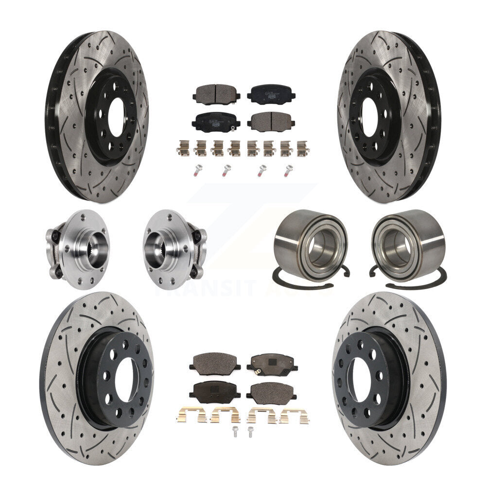 Hub Bearing Coated Brake Rotor Pad Front Rear Kit (10Pc) For 16-18 Fiat 500X AWD