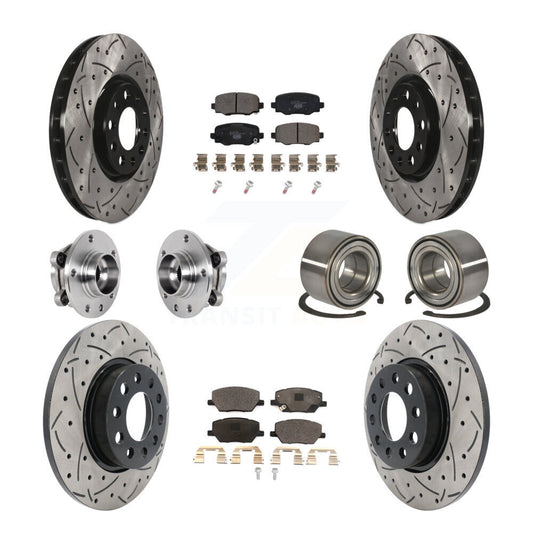 Hub Bearing Coated Brake Rotor Pad Front Rear Kit (10Pc) For 16-18 Fiat 500X AWD